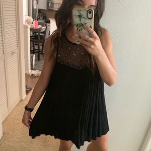 Black Mini Dress with Rhinestone Emebellishments